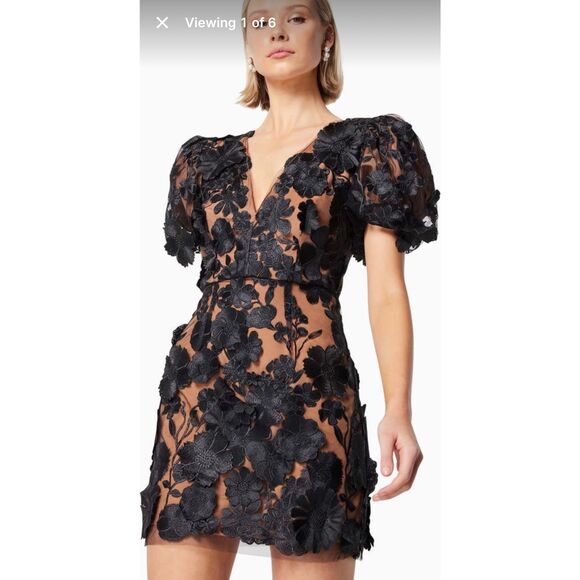 Elliatt Rosalind Floral Embroidered Puff Sleeve Cocktail Minidress Sz S NWOT - Picture 1 of 8